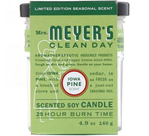 Mrs. Meyers Clean Day, Ароматические соевые свечи, Сосновый аромат Айовы, 4,9 унции (140 г)