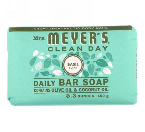Mrs. Meyers Clean Day, Кусковое мыло для ежедневного использования, аромат базилика, 150 г (5,3 унции)