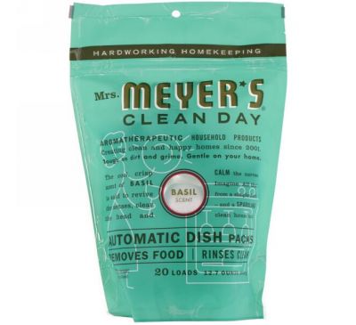 Mrs. Meyers Clean Day, Пакетики для посудомоечной машины, запах базилика 12.7 унции (360 г)