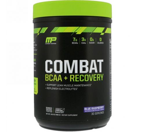 MusclePharm, Combat BCAA + Recovery, голубая малина, 16,9 унц. (480 г)