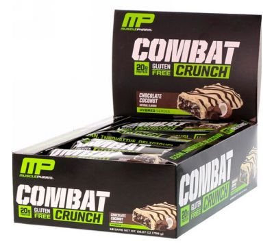 MusclePharm, Combat Crunch, шоколадный кокос, 12 батончиков, (63 г) каждый