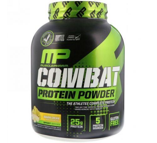 MusclePharm, Combat Powder, Advanced Time Release Protein, Banana Cream, 4 lbs (1814 g)