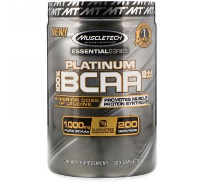 Muscletech, 100% Platinum BCAA 8:1:1, 200 Caplets