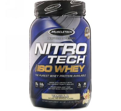 Muscletech, NitroTech, 100%-ная сыворотка ISO, ваниль, 1,81 фунта (820 г)