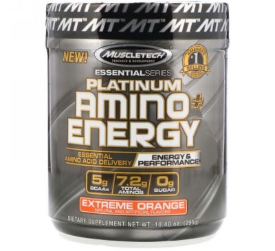 Muscletech, Platinum Amino Plus Energy, Extreme Orange, 10.40 oz (295 g)
