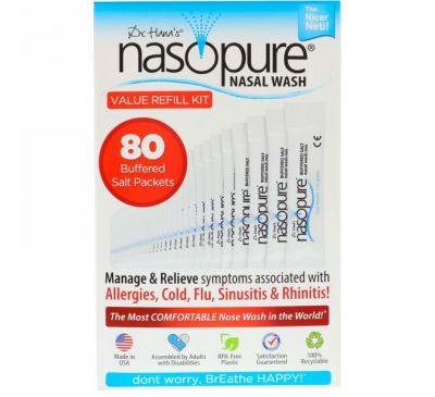 Nasopure, Промывка носа, набор для экономичного рефилла, 80 пакетов сбалансированной соли