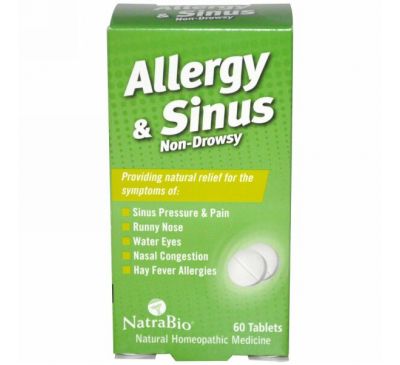 NatraBio, От аллергии для носовых пазух, не вызывает сонливости, 60 таблеток