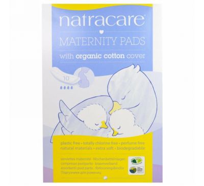 Natracare, Для молодых мам, с покрытием из натурального хлопка, натуральные прокладки для мам, 10 штук