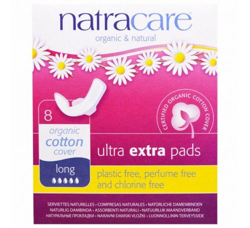 Natracare, Органические и натуральные прокладки Ultra Extra, длинные, 8 прокладок