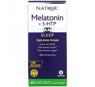 Natrol, Advanced Sleep Melatonin +5-HTP, 60 Bi-Layer Tablets