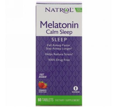 Natrol, Быстро Растворяющийся Мелатонин с Ароматом Клубники для Спокойного Сна, 60 Таблеток