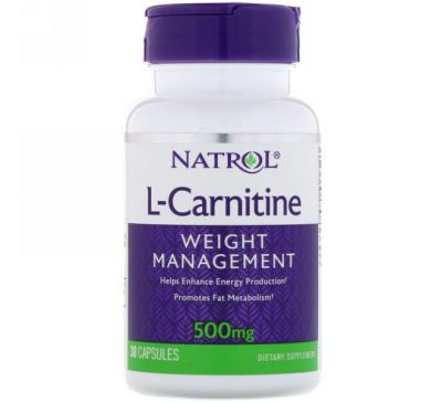 Natrol, L-карнитин, 500 мг, 30 капсул