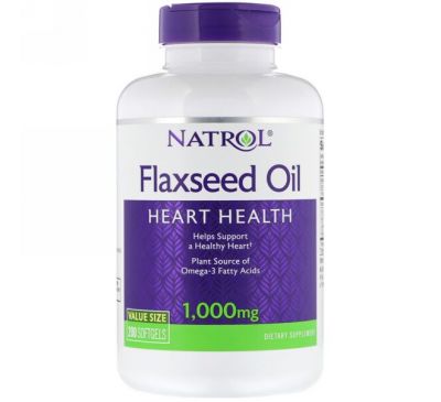 Natrol, Льняное масло, здоровье сердца, 1000 мг, 200 мягких таблеток