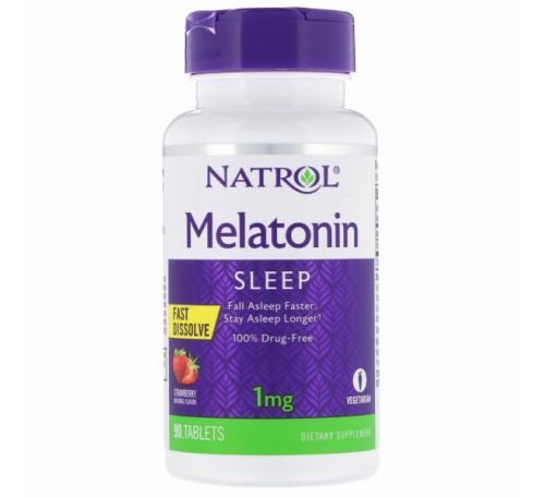 Natrol, Мелатонин, быстрое растворение, клубника, 1 мг, 90 таблеток