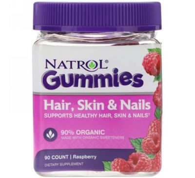 Natrol, Жевательные таблетки, Для волос, кожи и ногтей, Малина, 90 штук