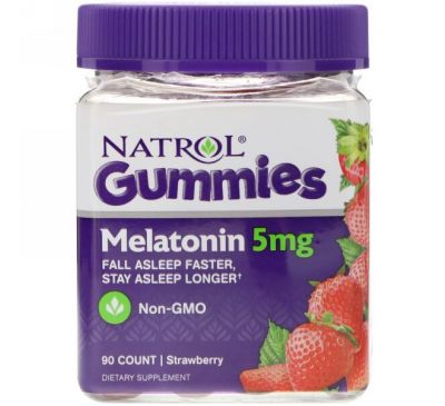 Natrol, Жевательные таблетки, мелатонин, клубника, 5 мг, 90 штук