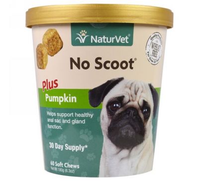 NaturVet, No Scoot for Dogs, Plus Pumpkin, Soft Chews, 6.3 oz (180 g)