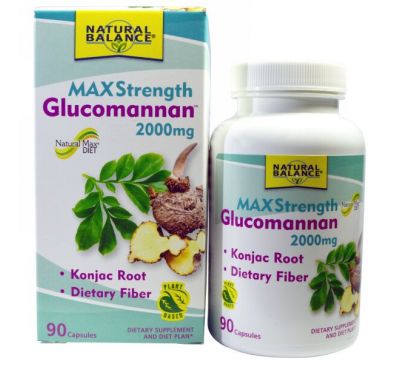 Natural Balance, Глюкоманнан, максимальная сила, 2000 мг, 90 капсул