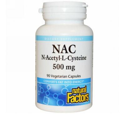 Natural Factors, Ацетилцистеин, 500 мг, 90 вегетарианских капсул