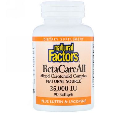 Natural Factors, BetaCareAll plus Lutein & Lycopene, 25,000 IU, 90 Softgels