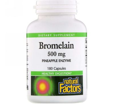 Natural Factors, Бромелаин, 500 мг, 180 капсул