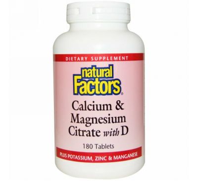 Natural Factors, Цитрат кальция и магния, с витамином D, 180 таблеток