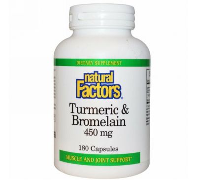 Natural Factors, Куркума и бромелаин, 450 мг, 180 капсул