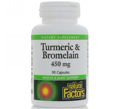 Natural Factors, Куркума и бромелаин, 450 мг, 90 капсул