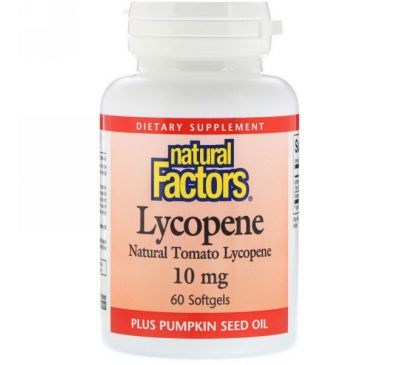 Natural Factors, Ликопин, 10 мг, 60 мягких капсул