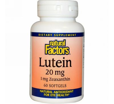 Natural Factors, Лютеин, 20 мг, 60 мягких желатиновых капсул