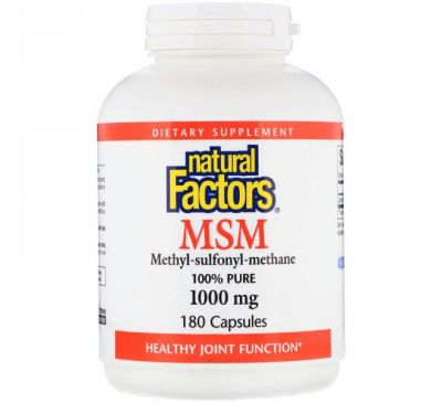 Natural Factors, МСМ, Метил-сульфонил-метан, 1 000 мг, 180 капсул
