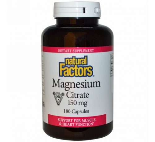 Natural Factors, Магния цитрат, 150 мг, 180 капсул