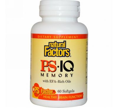 Natural Factors, PS• IQ, фосфатидилсерин и незаменимые жирные кислоты для памяти, 60 капсул