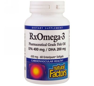 Natural Factors, RxOmega-3, EPA 400 mg /DHA 200 mg, 630 mg, 60 Enteripure Softgels
