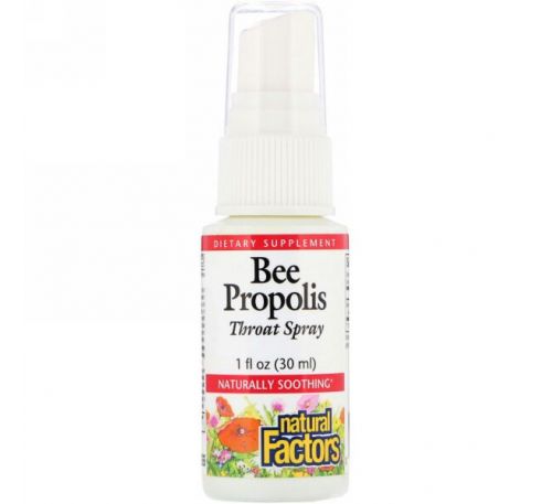 Natural Factors, Спрей для горла с пчелиным прополисом, 1 жидкая унция (30 мл)