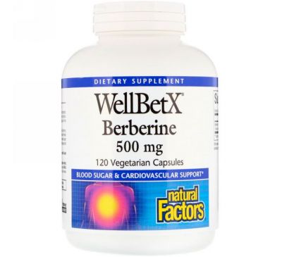 Natural Factors, WellBetX, берберин, 500 мг, 120 вегетарианских капсул