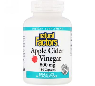 Natural Factors, Яблочный уксус, 500 мг, 180 капсул