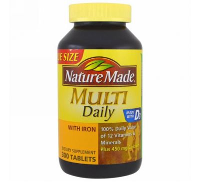 Nature Made, Мультивитамины На каждый день, С железом, 300 таблеток