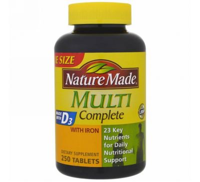 Nature Made, Мультивитамины Полный комплект, С железом, 250 таблеток