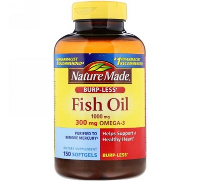 Nature Made, Рыбий жир, Омега-3, 1000 мг, 150 жидких капсул