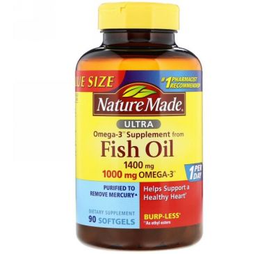 Nature Made, Ultra Omega-3, рыбий жир, 1400 мг, 90 мягких капсул
