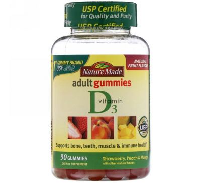Nature Made, Жевательные витамины для взрослых, Витамин D3, 90 жевательных таблеток