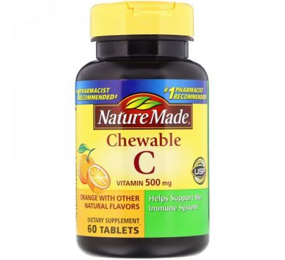 Nature Made, Жевательный витамин C, 500 мг, 60 таблеток