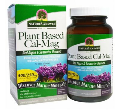 Nature's Answer, Кальций и магний растительного происхождения, 500/250 мг, 120 вегетарианских капсул