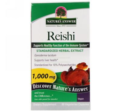 Nature's Answer, Рейши, стандартизированный экстракт лекарственных трав, 1000 мг, 60 вегетарианских капсул
