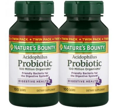 Nature's Bounty, Ацидофильные пробиотики, Двойная упаковка, 100 таблеток в каждой