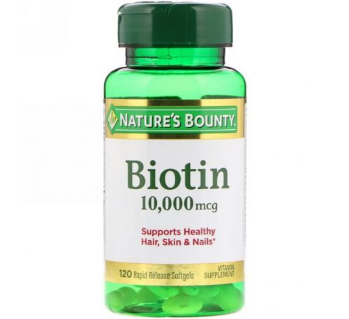 Nature's Bounty, Биотин, 10,000 мкг, 120 желатиновых капсул с быстрым высвобождением