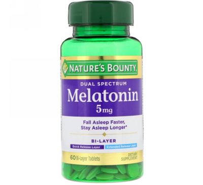 Nature's Bounty, Двойной спектр, мелатонин, 5 мг, 60 двухслойных таблеток