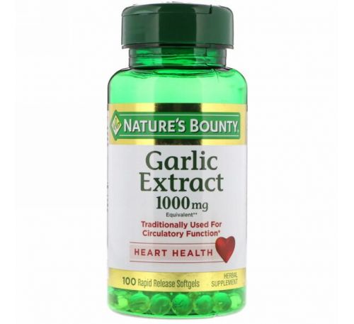 Nature's Bounty, Экстракт чеснока, 1000 мг, 100 мягких таблеток с быстрым высвобождением