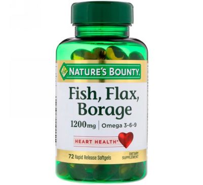 Nature's Bounty, Рыба, лён, бурачник, 1200 мг, 72 быстро высвобождающиеся мягкие капсулы